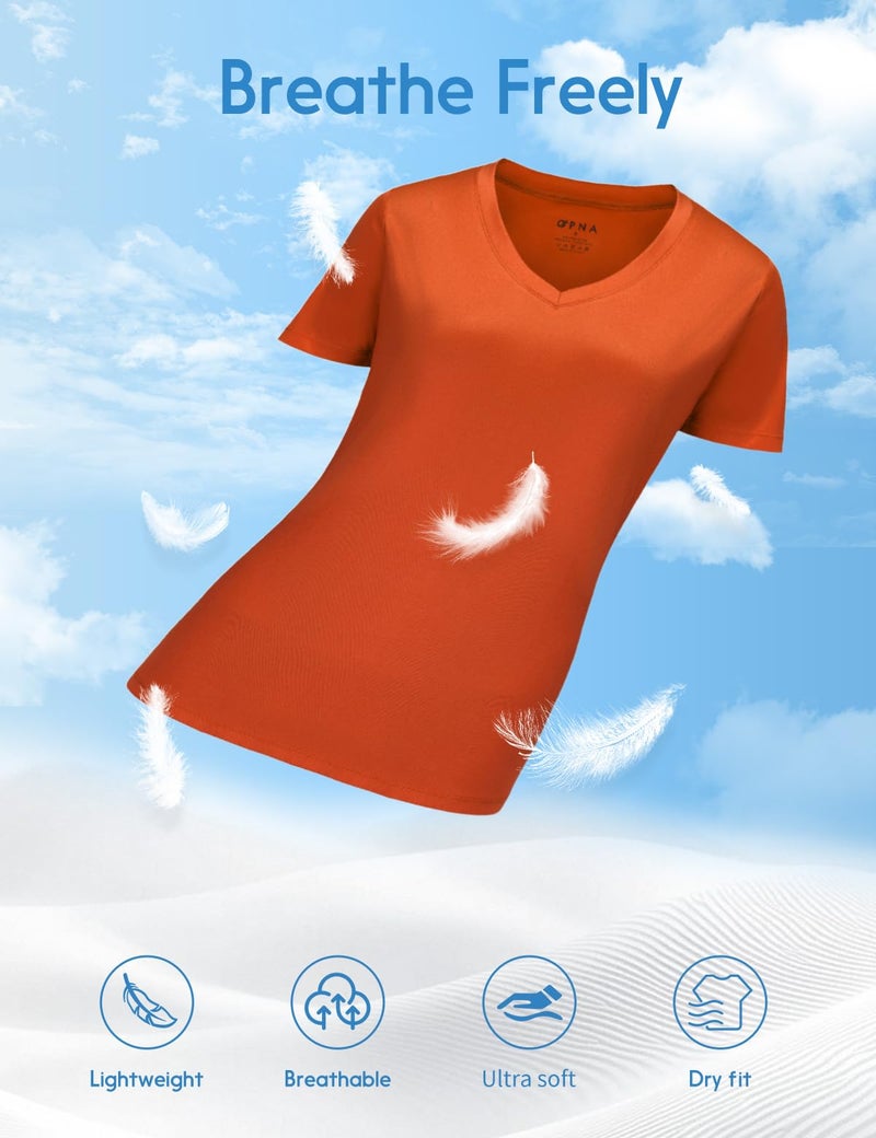 Opna Women's Short Sleeve Moisture Wicking Athletic Shirts Deep Orange - Image 4
